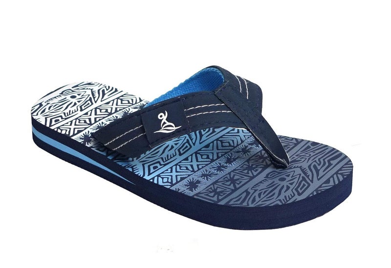 REDVOLUTION New Kids' Tribal Pattern Tropical Print Beach Sandals Boys' Bali Flip-Flop (6, Navy, numeric_6) - Image 3